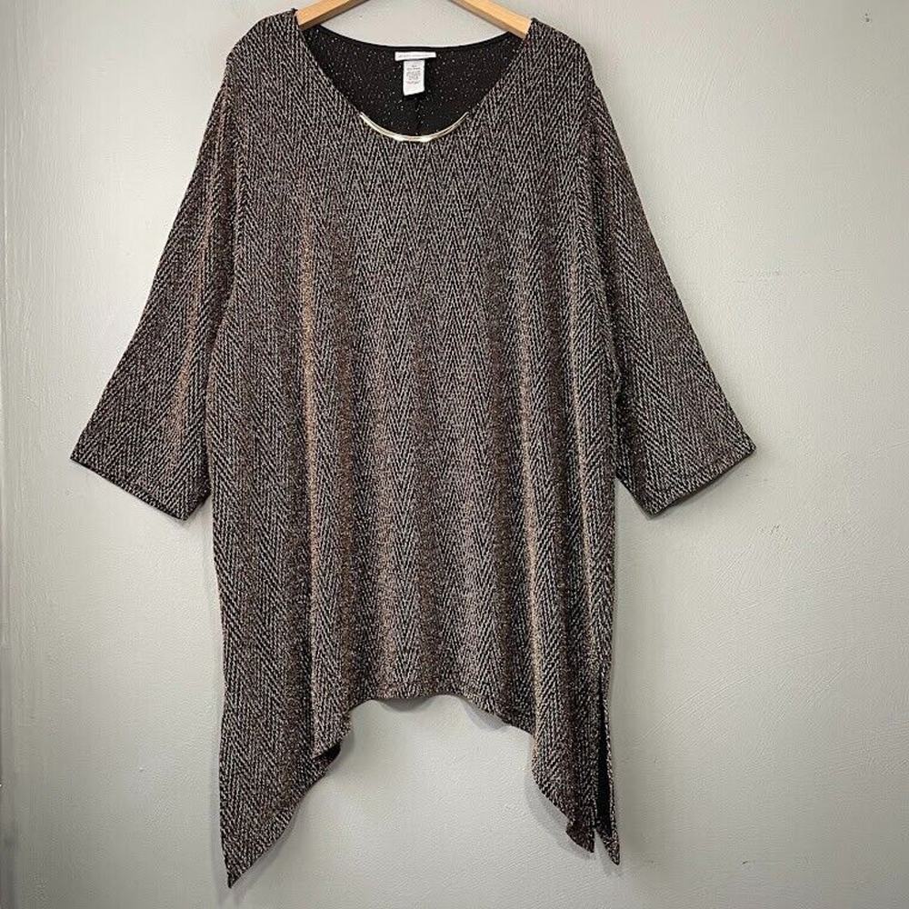 Catherines Black and Gold Metallic Herringbone Tunic
